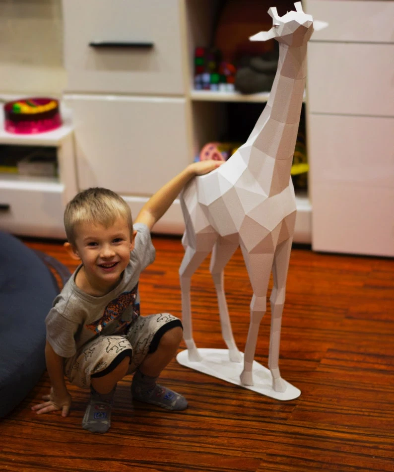 Papercraft 3D GIRAFFE CHILD pepakura Pdf template Low polygonal Paper Sculpture Diy Decor home loft office African animal lover eco friendly