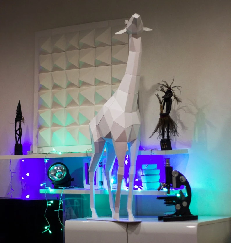 Papercraft 3D GIRAFFE CHILD pepakura Pdf template Low polygonal Paper Sculpture Diy Decor home loft office African animal lover eco friendly