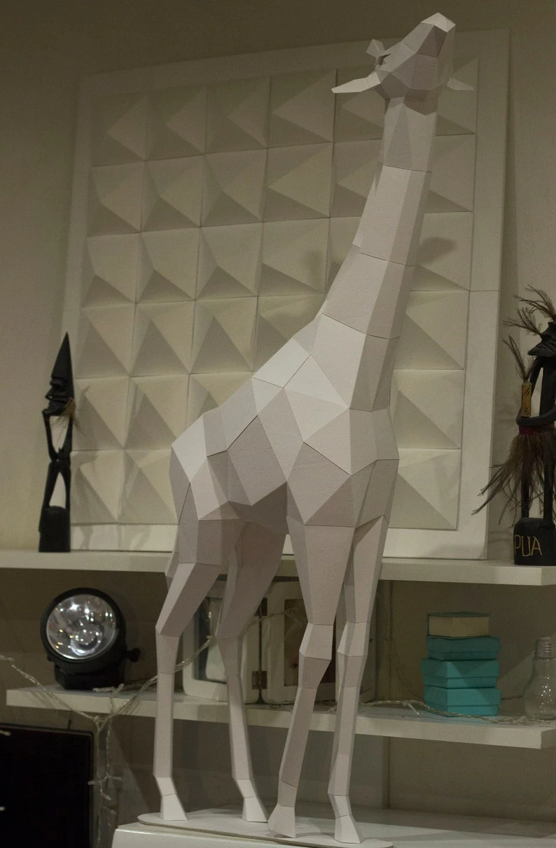 Papercraft 3D GIRAFFE CHILD pepakura Pdf template Low polygonal Paper Sculpture Diy Decor home loft office African animal lover eco friendly