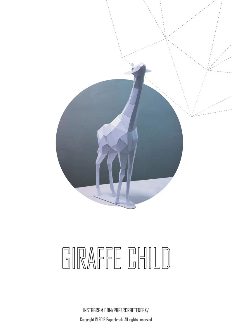 Papercraft 3D GIRAFFE CHILD pepakura Pdf template Low polygonal Paper Sculpture Diy Decor home loft office African animal lover eco friendly