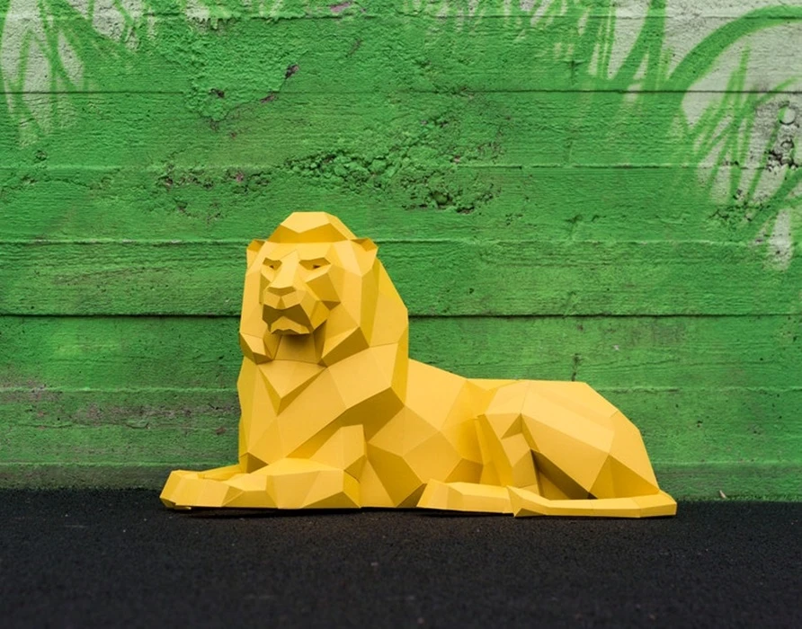 Papercraft 3D BIG LYING LION Low Poly Paper Sculpture DIy gift Decor for home loft and office pepakura pattern template animal polygonal art