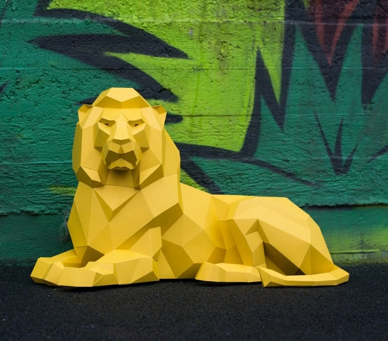 Papercraft 3D BIG LYING LION Low Poly Paper Sculpture DIy gift Decor for home loft and office pepakura pattern template animal polygonal art