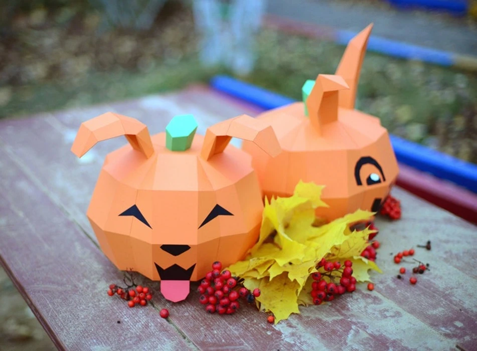 Papercraft 3D PUMPKIN full Decor for halloween party pepakura Low Poly Paper Sculpture DIY gift home and office template decoration