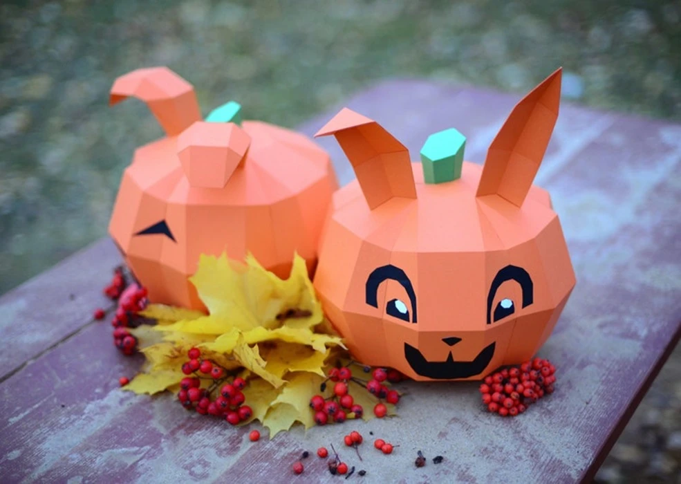 Papercraft 3D PUMPKIN full Decor for halloween party pepakura Low Poly Paper Sculpture DIY gift home and office template decoration