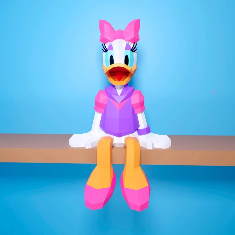 Papercraft Daisy Duck, DIY PDF, SVG, DXF, Low Poly, origami, Pepakura, Paper Model, 3D