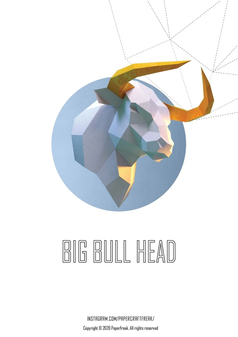 Papercraft 3D BIG BULL HEAD new Low Poly Paper Sculpture DIy Decor for home loft and office pepakura pattern template animal polygonal art