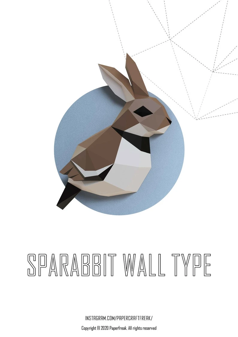 Papercraft 3D RABBIT  pepakura Pdf template Low polygonal Paper Sculpture Decor home loft office diy fantasy animal lover gift