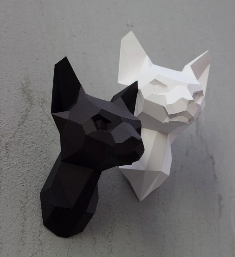 Papercraft 3D SPHYNX CAT HEAD sculpture pepakura gift for cat lover low poly sitting kitty DiY wall decor loft home office pattern template