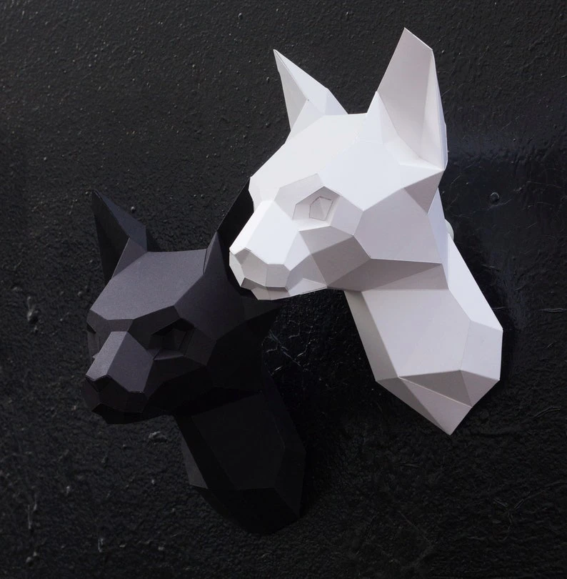 Papercraft 3D SPHYNX CAT HEAD sculpture pepakura gift for cat lover low poly sitting kitty DiY wall decor loft home office pattern template