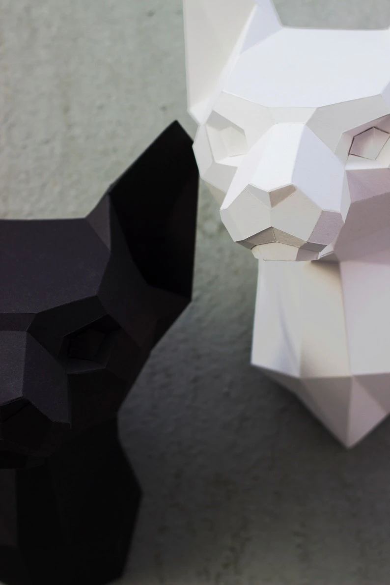 Papercraft 3D SPHYNX CAT HEAD sculpture pepakura gift for cat lover low poly sitting kitty DiY wall decor loft home office pattern template