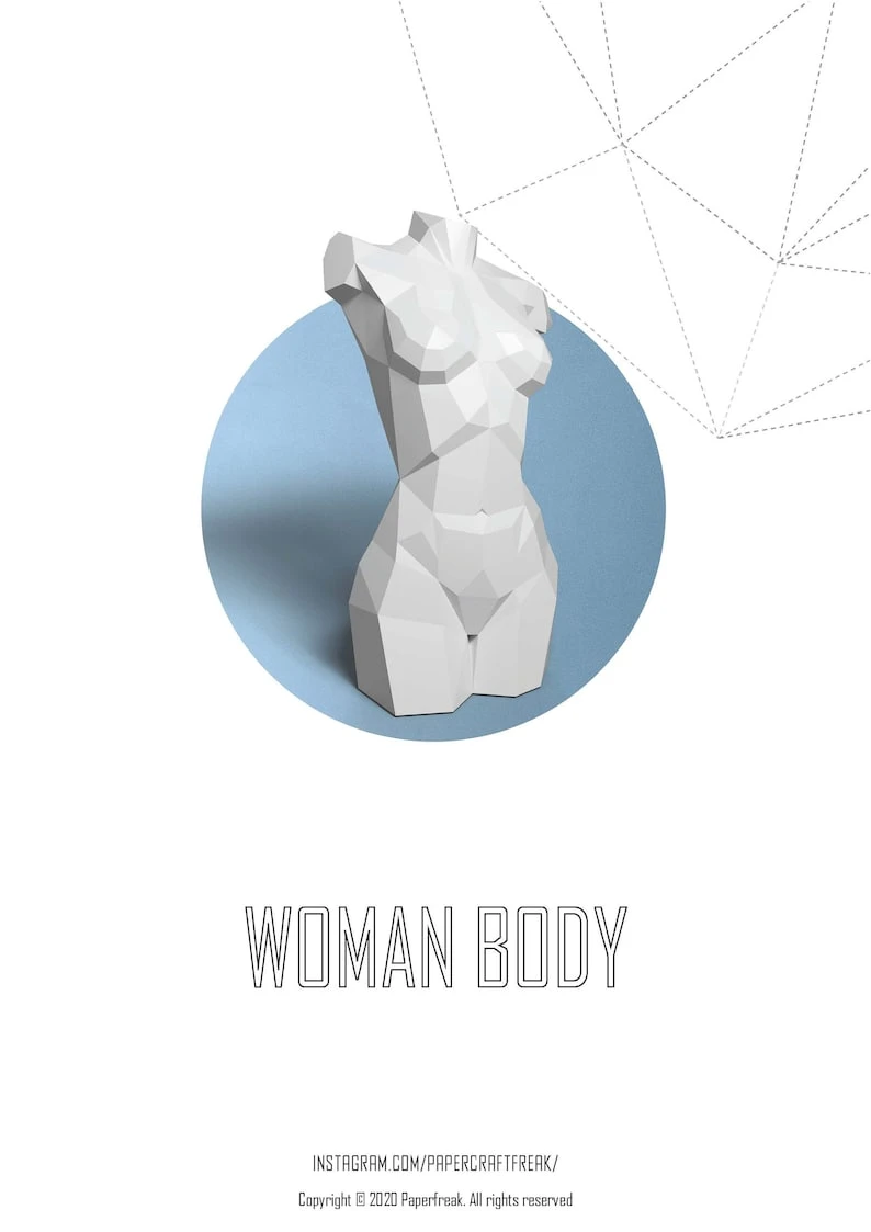 Papercraft 3D WOMAN BODY template sculpture pepakura paper girl low poly wedding decor loft home office pdf diy template beauty shop saloon