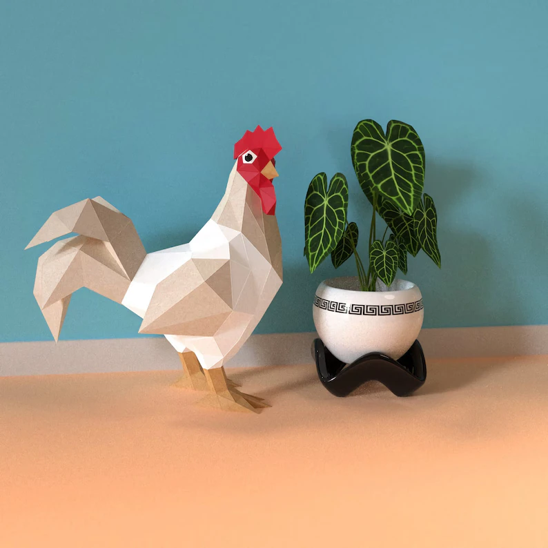 Rooster Papercrafts templates,PDF,SVG,DXF Rooster 3d digital, chicken farm