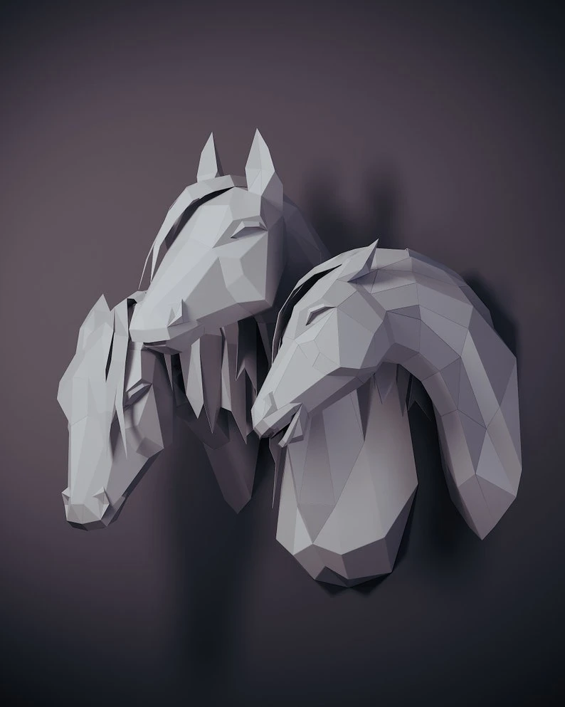 Papercraft 3D ARABIAN HORSE HEAD 3 Low Poly unicorn Paper Sculpture DiY gift wall Decor home nursery pepakura pattern template kids animals