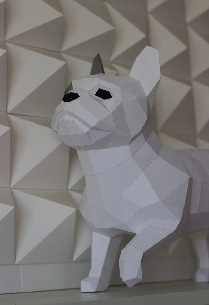 Papercraft 3d FRENCH BULLDOG PUPPY Low Poly Paper Sculpture DiY gift Decor for home office pepakura pattern template handmade animals dog