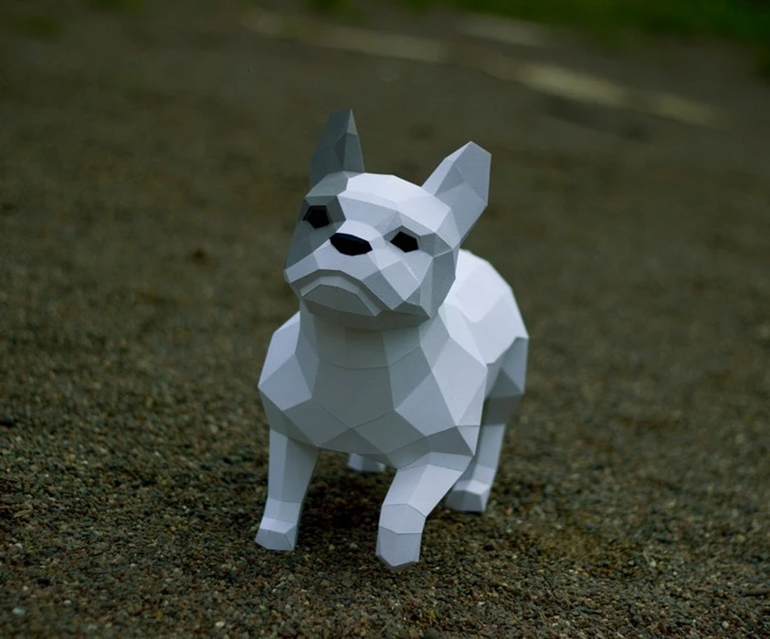 Papercraft 3d FRENCH BULLDOG PUPPY Low Poly Paper Sculpture DiY gift Decor for home office pepakura pattern template handmade animals dog