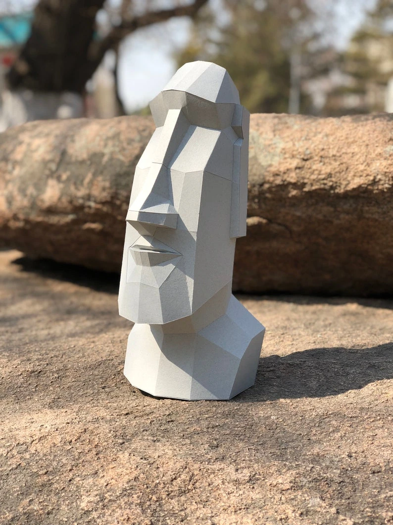 Papercraft 3D MOAI STONE STATUE Rapa Nui Easter Island pepakura pdf template art Low polygonal Paper Sculpture Diy gift Decor home office