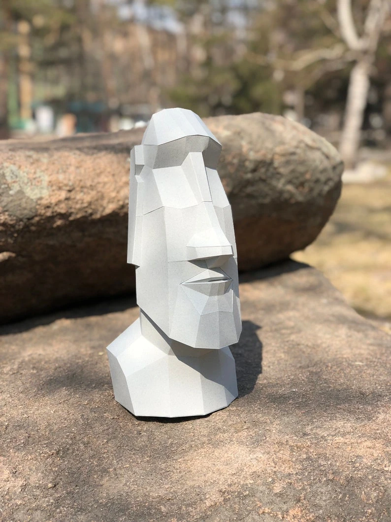 Papercraft 3D MOAI STONE STATUE Rapa Nui Easter Island pepakura pdf template art Low polygonal Paper Sculpture Diy gift Decor home office