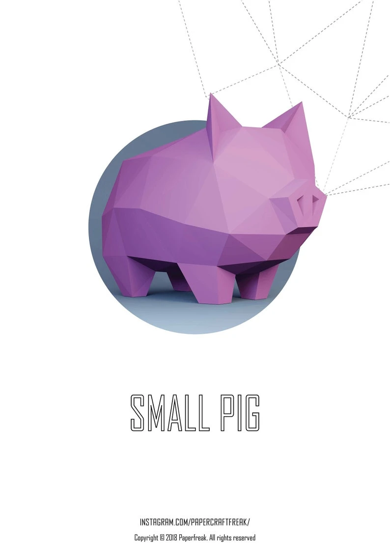 Papercraft 3D SMALL PIG sculpture piggy bank money box pepakura figure gift animal lover low poly DIY decor loft office pattern template