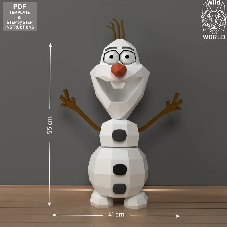 Olaf paper 3d model, Papercraft Olaf, DIY model, 3D papecraft sculpture, papercraft Christmas,Paper model snowman, DIY snowman, PDF pattern,