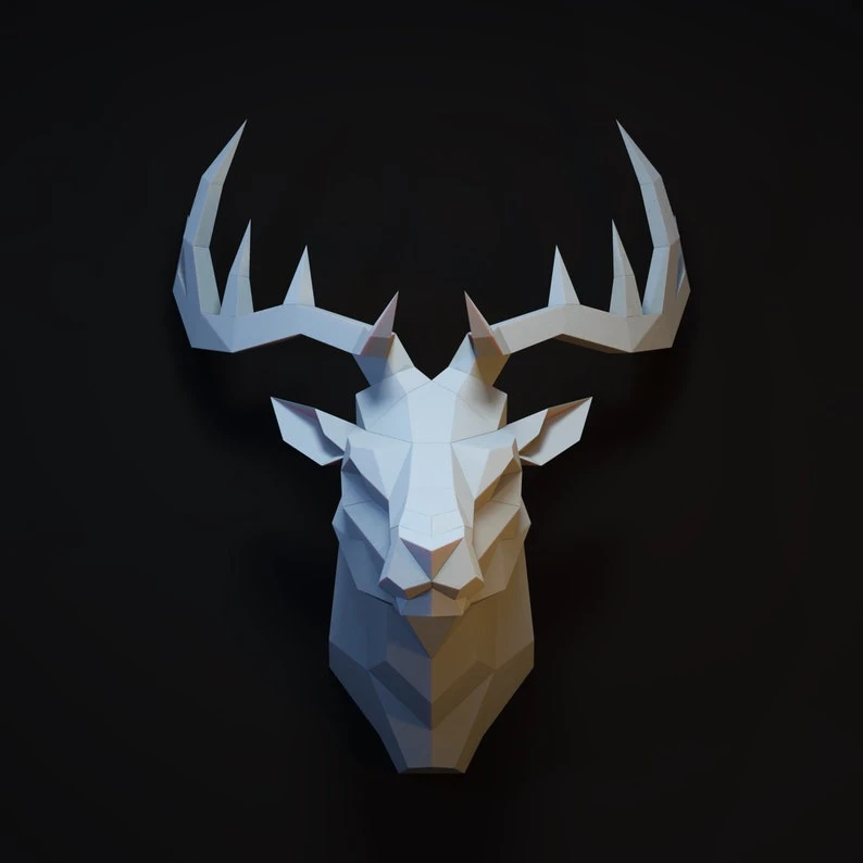 Papercraft 3D BIG DEER HEAD Low Poly Paper Sculpture DIy gift Decor for home loft and office pepakura pattern template animal polygonal art