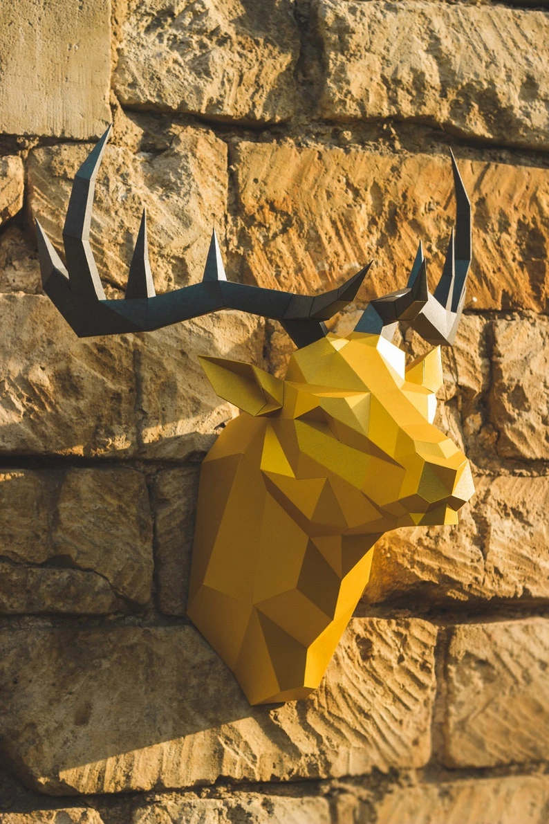 Papercraft 3D BIG DEER HEAD Low Poly Paper Sculpture DIy gift Decor for home loft and office pepakura pattern template animal polygonal art