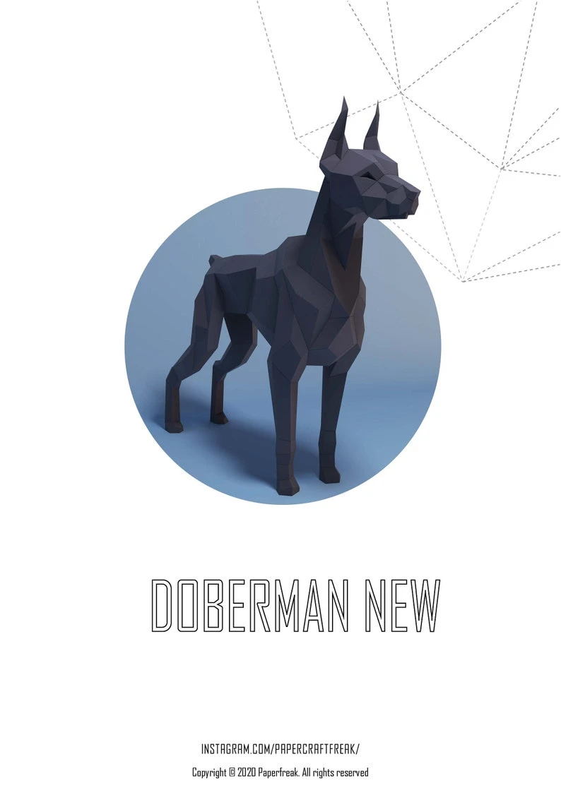 Papercraft 3D DOBERMAN NEW real size pepakura Pdf template Low polygonal Paper Sculpture Diy Decor home loft office animal dog lover gift