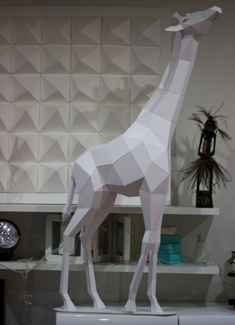 Papercraft 3D GIRAFFE CHILD pepakura Pdf template Low polygonal Paper Sculpture Diy Decor home loft office African animal lover eco friendly