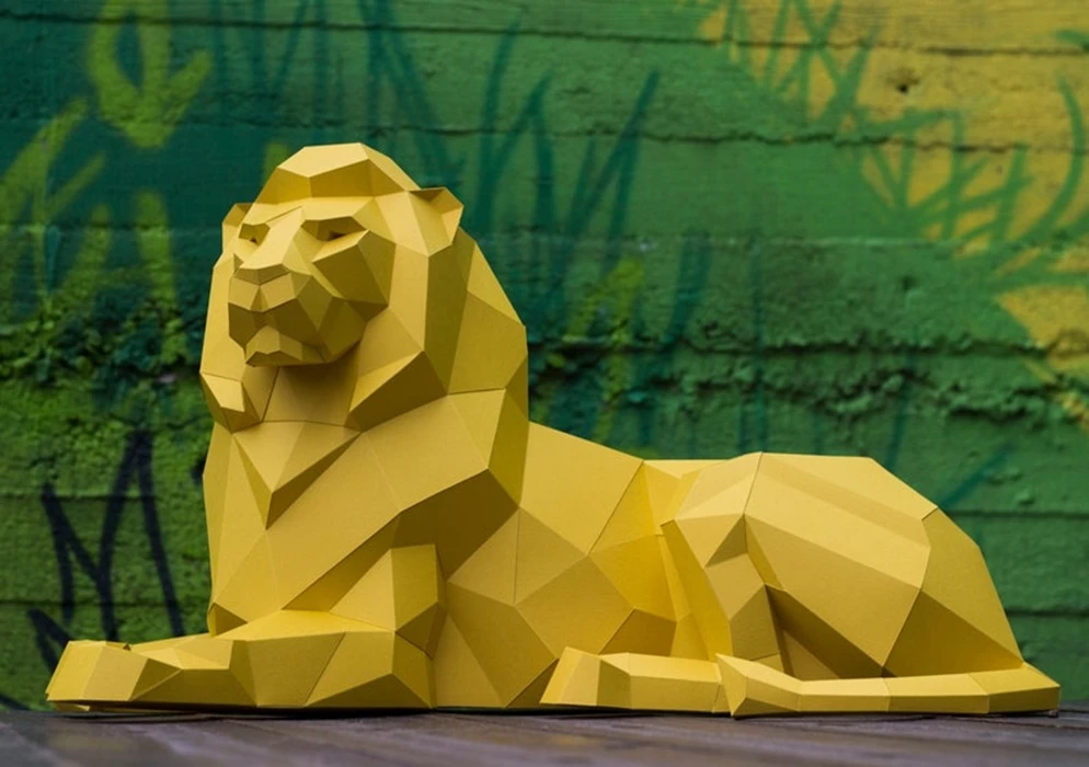 Papercraft 3D BIG LYING LION Low Poly Paper Sculpture DIy gift Decor for home loft and office pepakura pattern template animal polygonal art