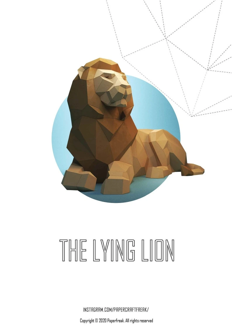 Papercraft 3D BIG LYING LION Low Poly Paper Sculpture DIy gift Decor for home loft and office pepakura pattern template animal polygonal art