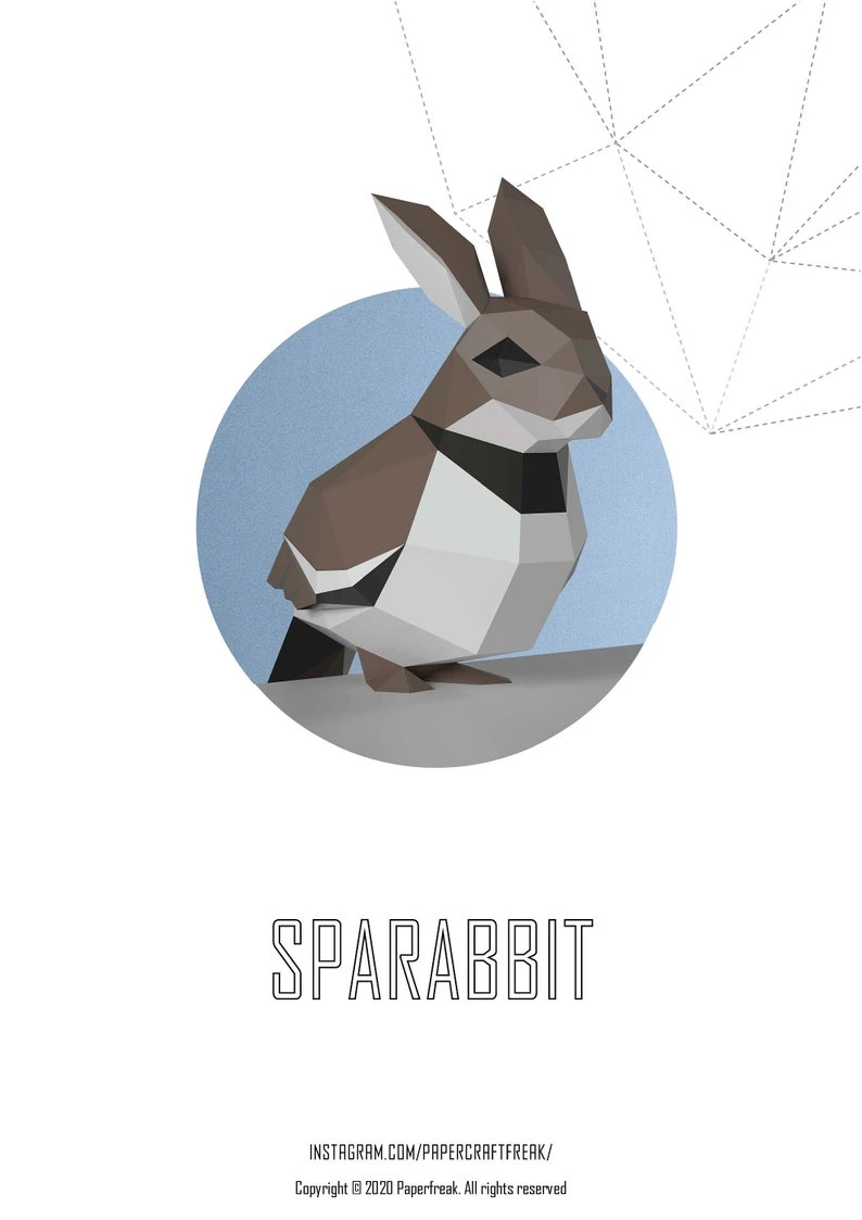 Papercraft 3D RABBIT + SPARROW pepakura Pdf template Low polygonal Paper Sculpture Decor home loft office diy fantasy animal lover gift