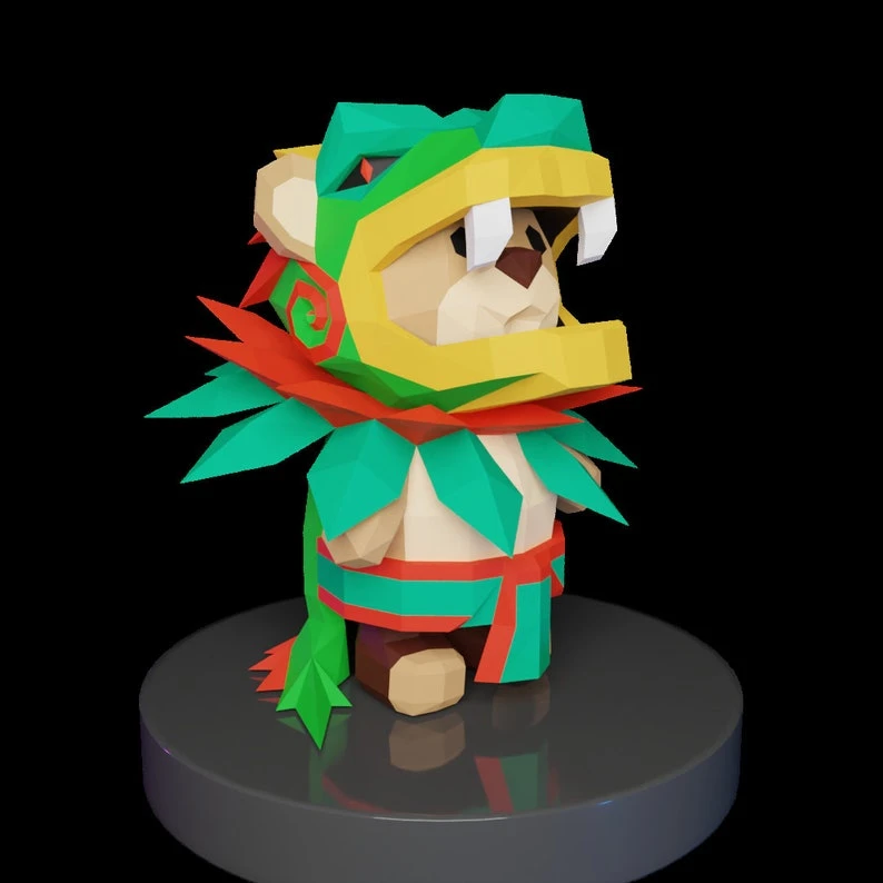 QUETZALCOATL TEDDY, bear, Papercraft, Template, DIY, Paper, Low Poly, Festival, 3D Model, Pdf Low Poply, Kids Toy