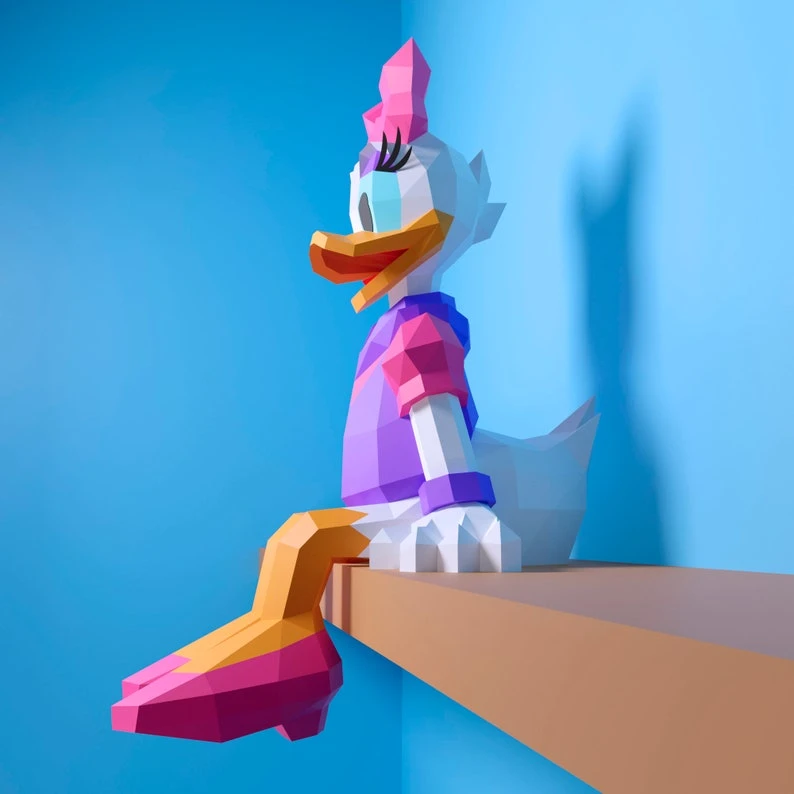 Papercraft Daisy Duck, DIY PDF, SVG, DXF, Low Poly, origami, Pepakura, Paper Model, 3D