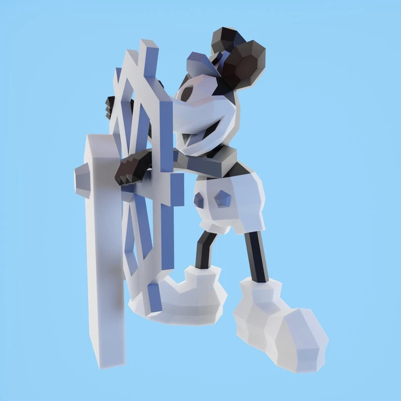 Papercraft Mickey Steamboat, DIY PDF, Low Poly, origami, Pepakura, Paper Model, 3D