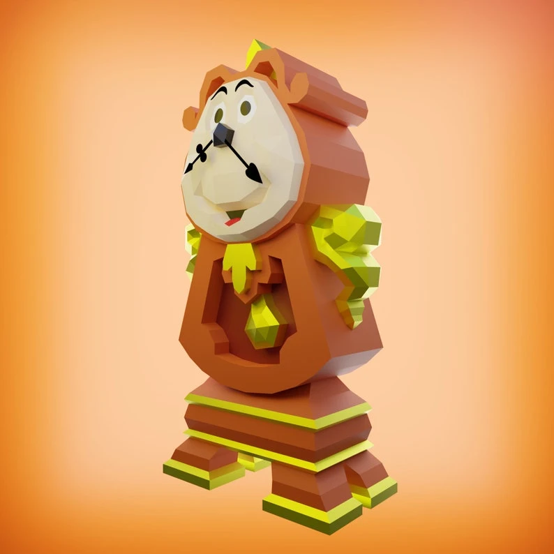 Papercraft Cogsworth template, beauty and the beast, din don, reloj, DIY PDF, FDX, Low Poly, raton, origami, Pepakura, Paper Model, 3D