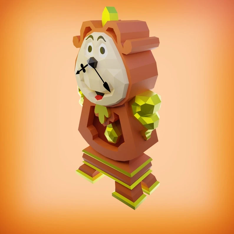 Papercraft Cogsworth template, beauty and the beast, din don, reloj, DIY PDF, FDX, Low Poly, raton, origami, Pepakura, Paper Model, 3D