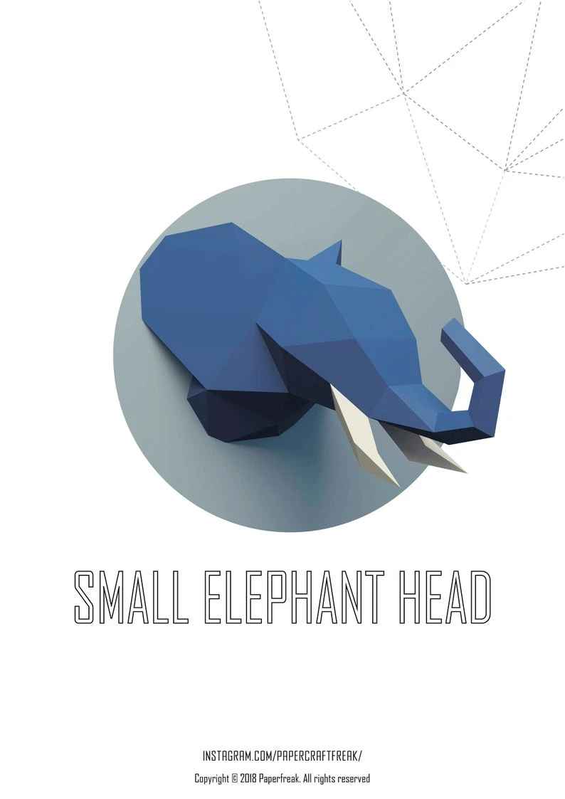 Papercraft 3d SMALL ELEPHANT HEAD Paper Sculpture Diy gift Low Poly home fridge magnet pepakura pattern template handmade animals trophy art