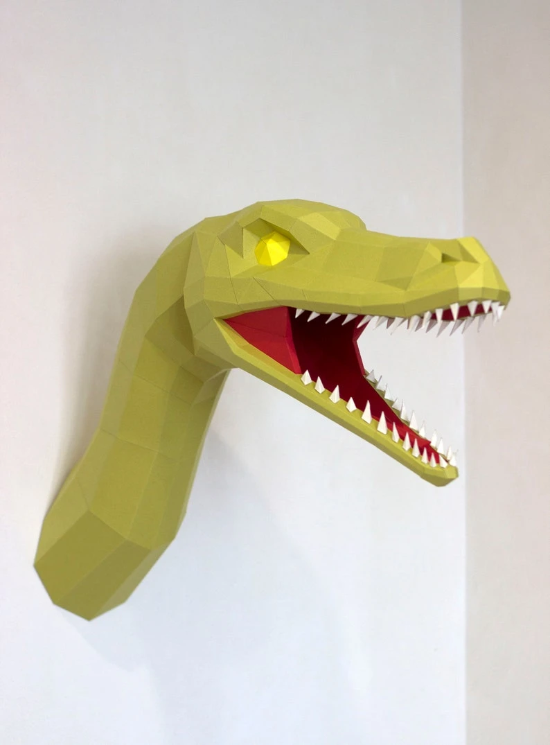 Papercraft DINOSAUR RAPTOR TROPHY head Jurassic dino park 3D Low Poly ...