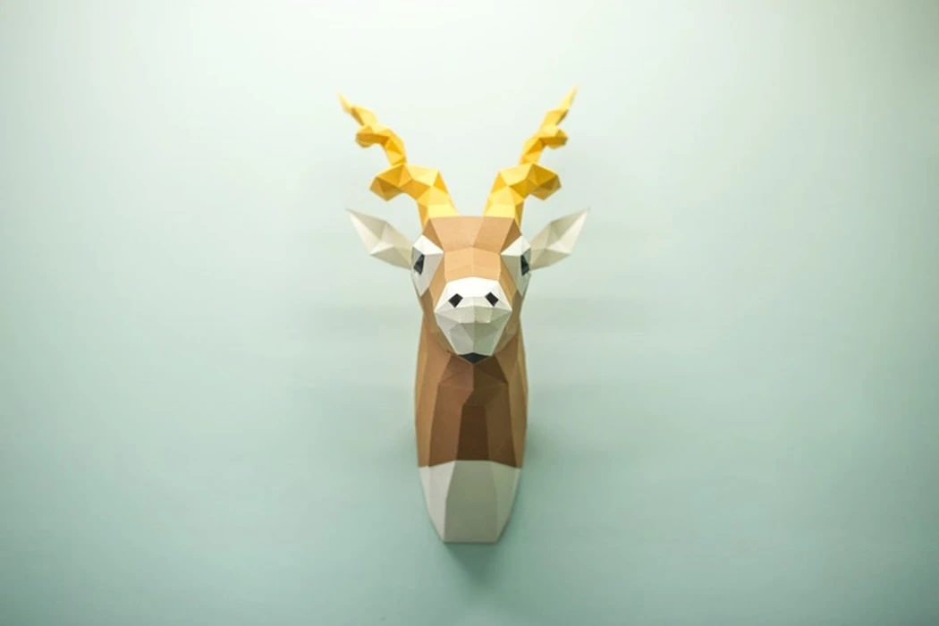 Papercraft 3D ANTELOPE BLACKBUCK Head pepakura template polygonal Paper pattern Sculpture Diy wall Decor ideas rare wild animal lover gift