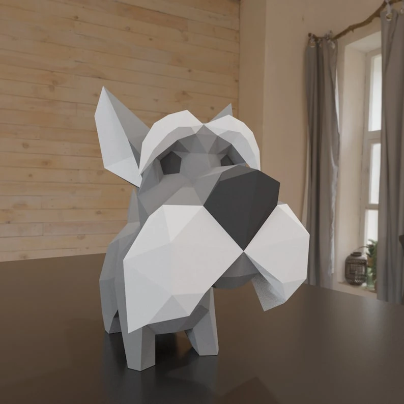 3D Low Poly Schnauzer Dog DIY | Printable Papercraft | Unique Geometric Decoration | Original Gift | Relaxing Craft | PDF model