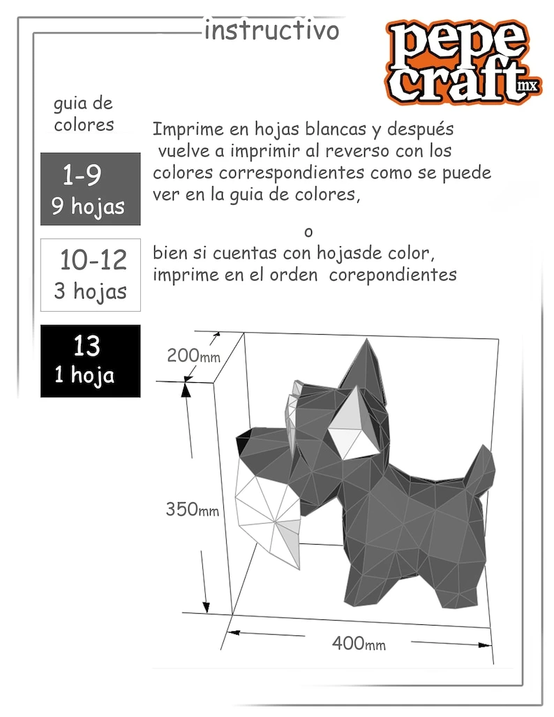 3D Low Poly Schnauzer Dog DIY | Printable Papercraft | Unique Geometric Decoration | Original Gift | Relaxing Craft | PDF model