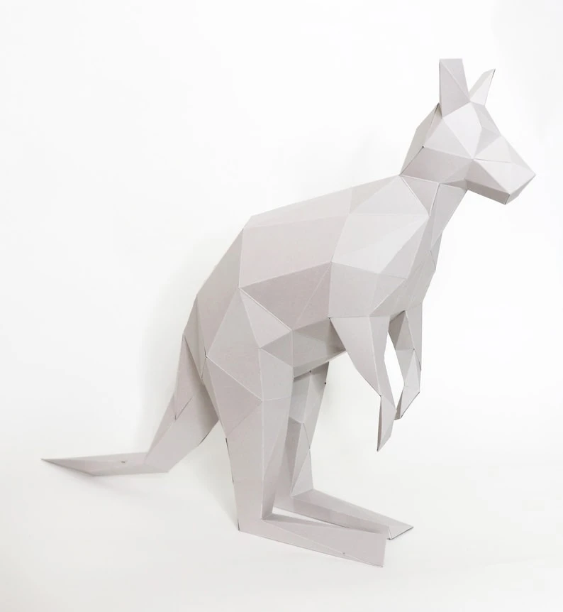 kangaroo 3D papercraft. You get a PDF digital file templates and instruction for this DIY modern paper decoration.