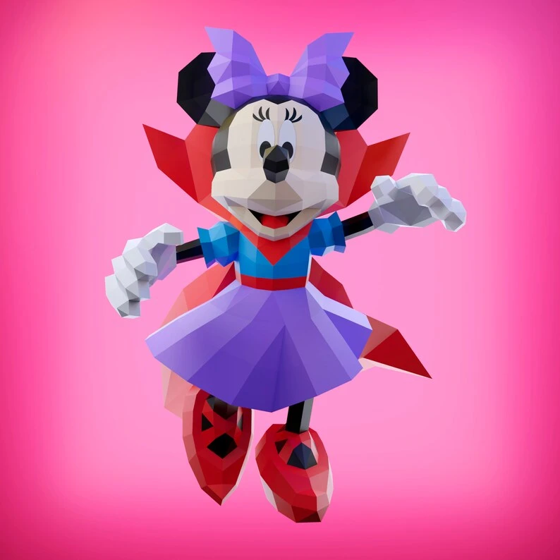 Papercraft Minnie Halloween template, DIY PDF, FDX, Svg Low Poly, raton, mouse, dia de muertos origami, Pepakura, Paper Model, 3D