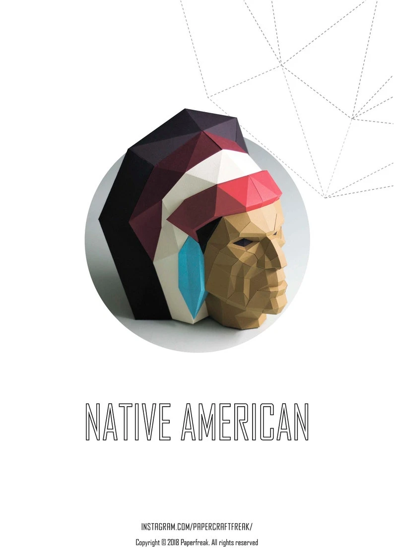 Papercraft 3D NATIVE AMERICAN INDIAN Comanche Apache Navajo Mahican Mojave Mohawk Cherokee pepakura Low polygonal Paper Sculpture templat