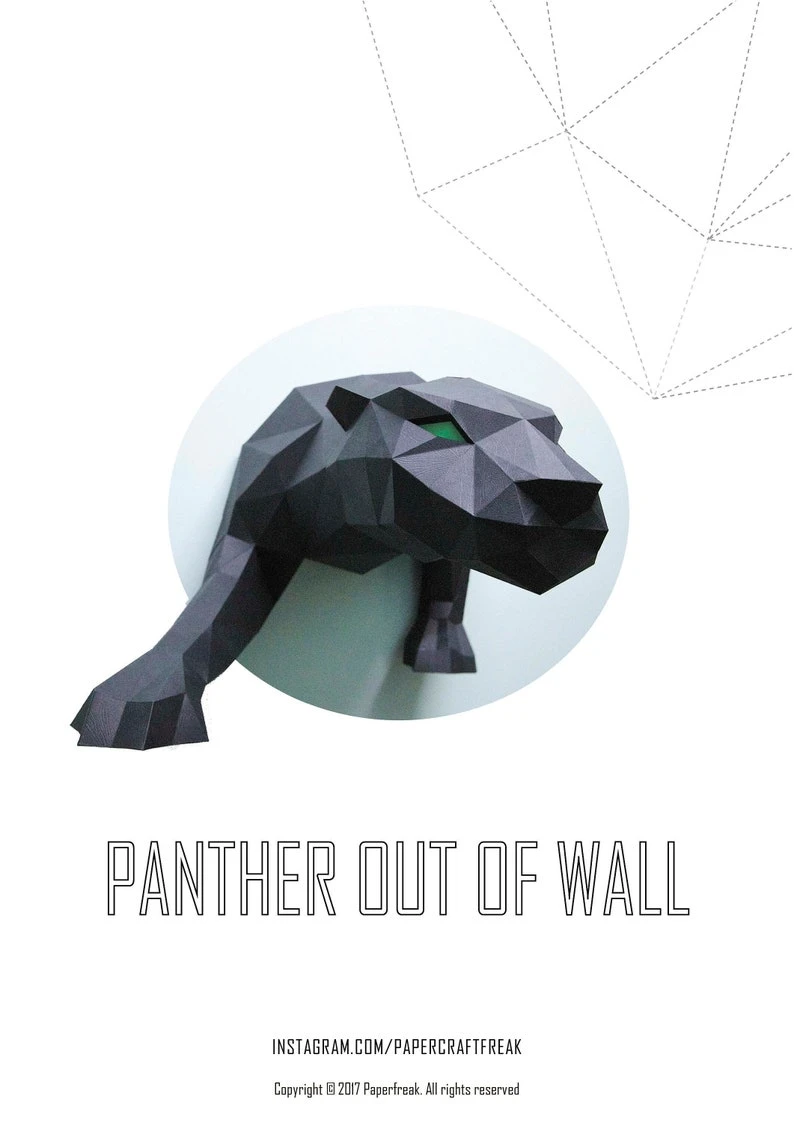 Papercraft 3D BLACK PANTHER out of wall head LION wild cat or tiger pepakura template polygonal Paper Sculpture Decor animal lover gift