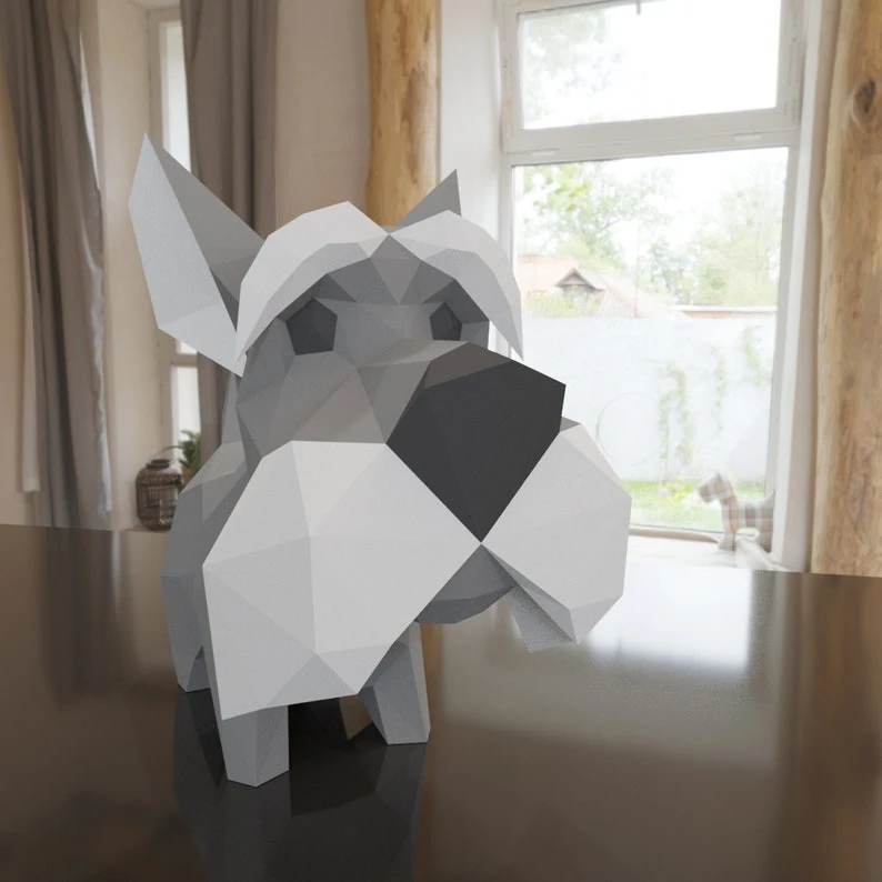 3D Low Poly Schnauzer Dog DIY | Printable Papercraft | Unique Geometric Decoration | Original Gift | Relaxing Craft | PDF model