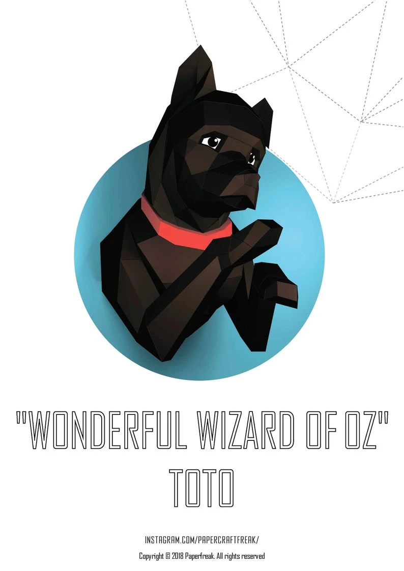 Papercraft 3D WONDERFULL WIZARD of Oz toto pack Halloween creepy Puppy pepakura Low Poly Paper Sculpture pattern template polygonal puzzle design