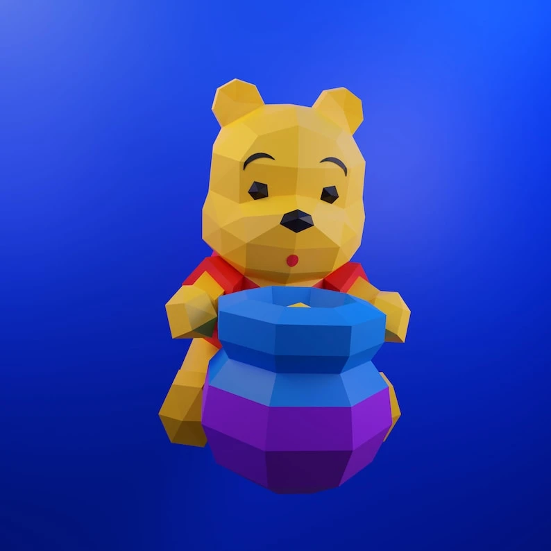 Papercraft Winnie Pooh bear, template, bear, DIY PDF, FDX, Low Poly, origami, Pepakura, Paper Model, 3D