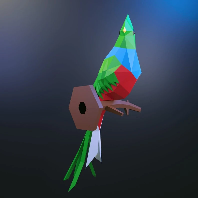 Papercraft Quetzal, template, bird, animal, DIY PDF, FDX, Low Poly, origami, Pepakura, Paper Model, 3D