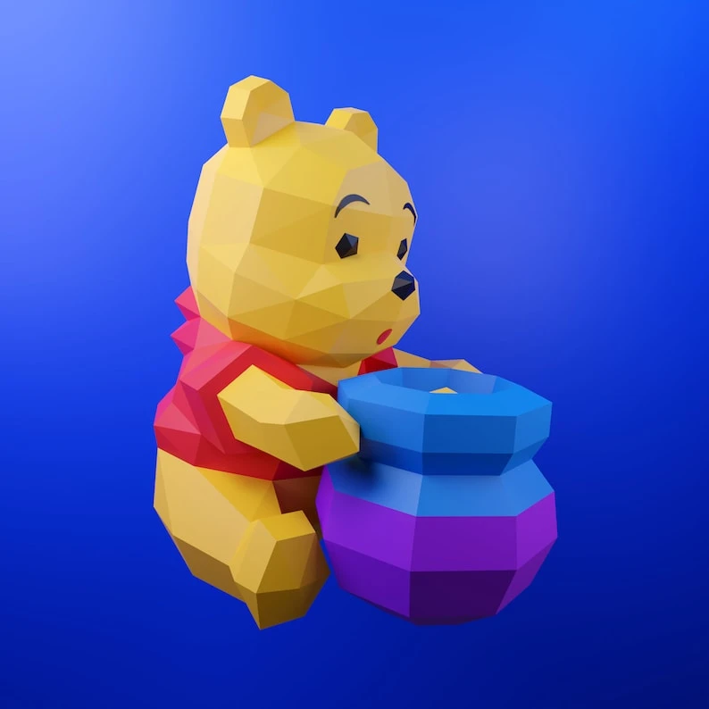 Papercraft Winnie Pooh bear, template, bear, DIY PDF, FDX, Low Poly, origami, Pepakura, Paper Model, 3D