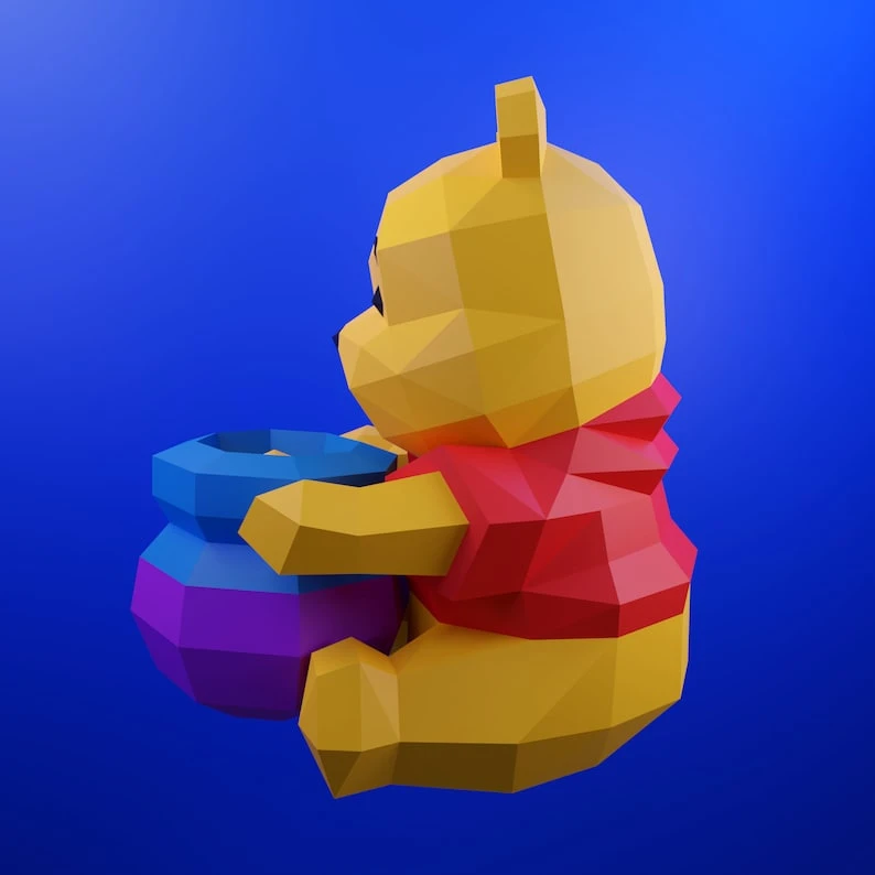 Papercraft Winnie Pooh bear, template, bear, DIY PDF, FDX, Low Poly, origami, Pepakura, Paper Model, 3D